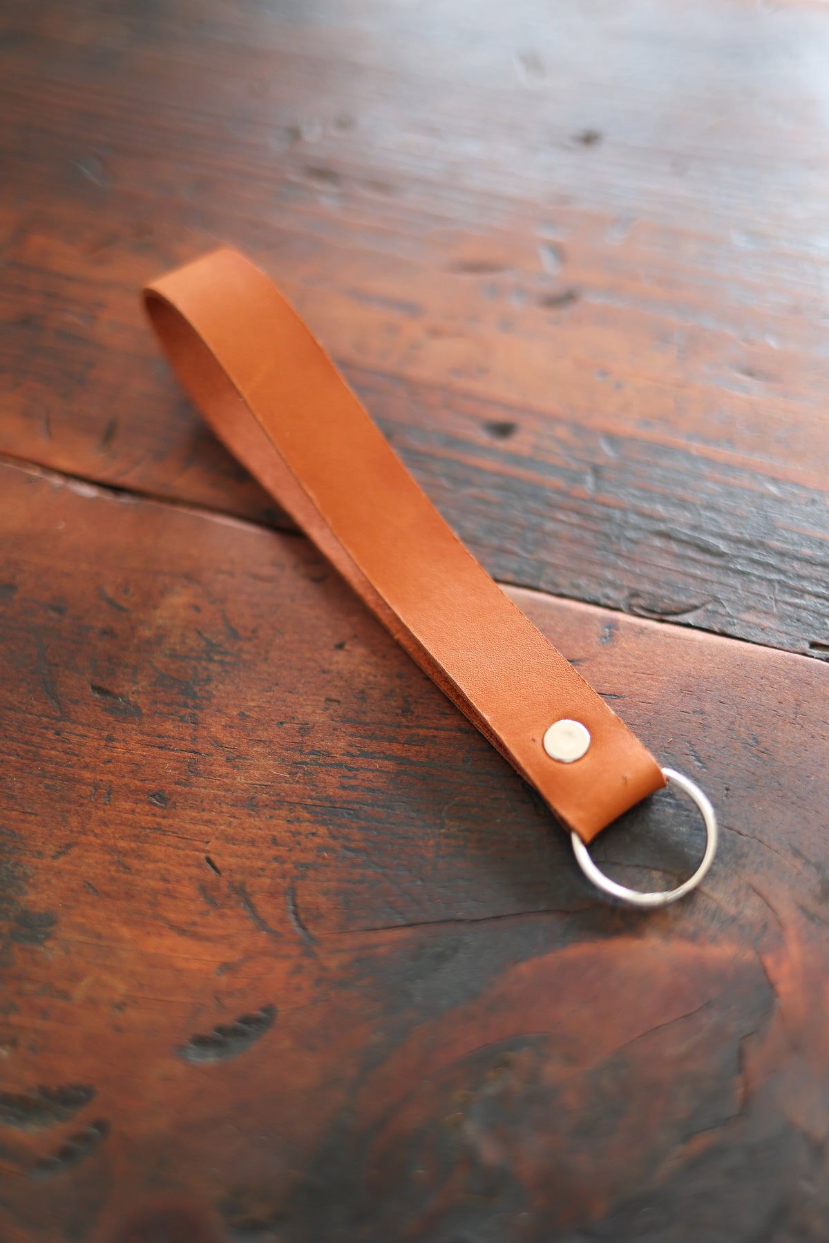 Custom Cognac Leather Keychain Wristlet