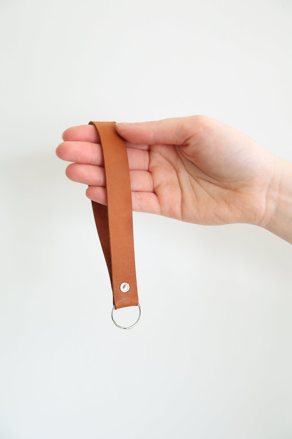 Custom Cognac Leather Keychain Wristlet