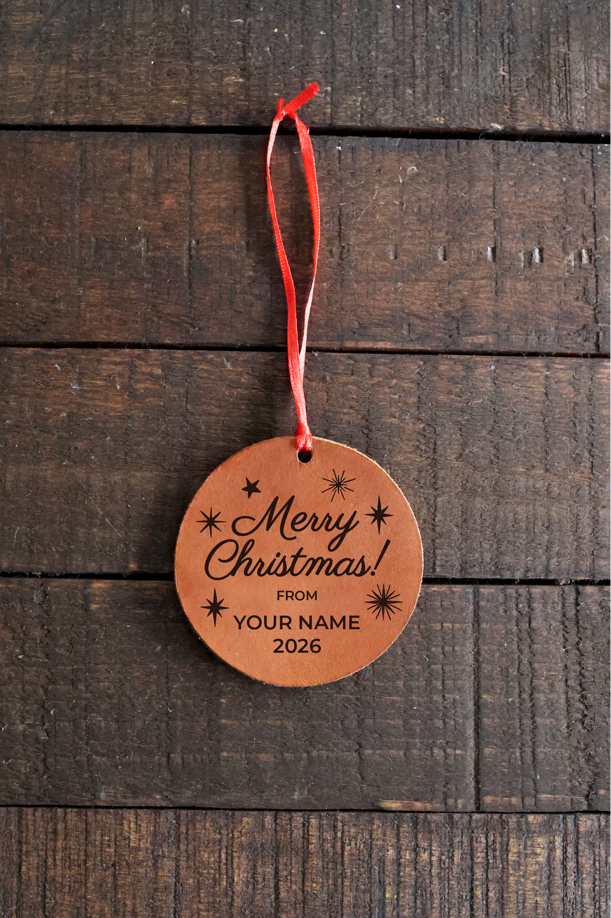 Custom Merry Christmas Leather Ornament