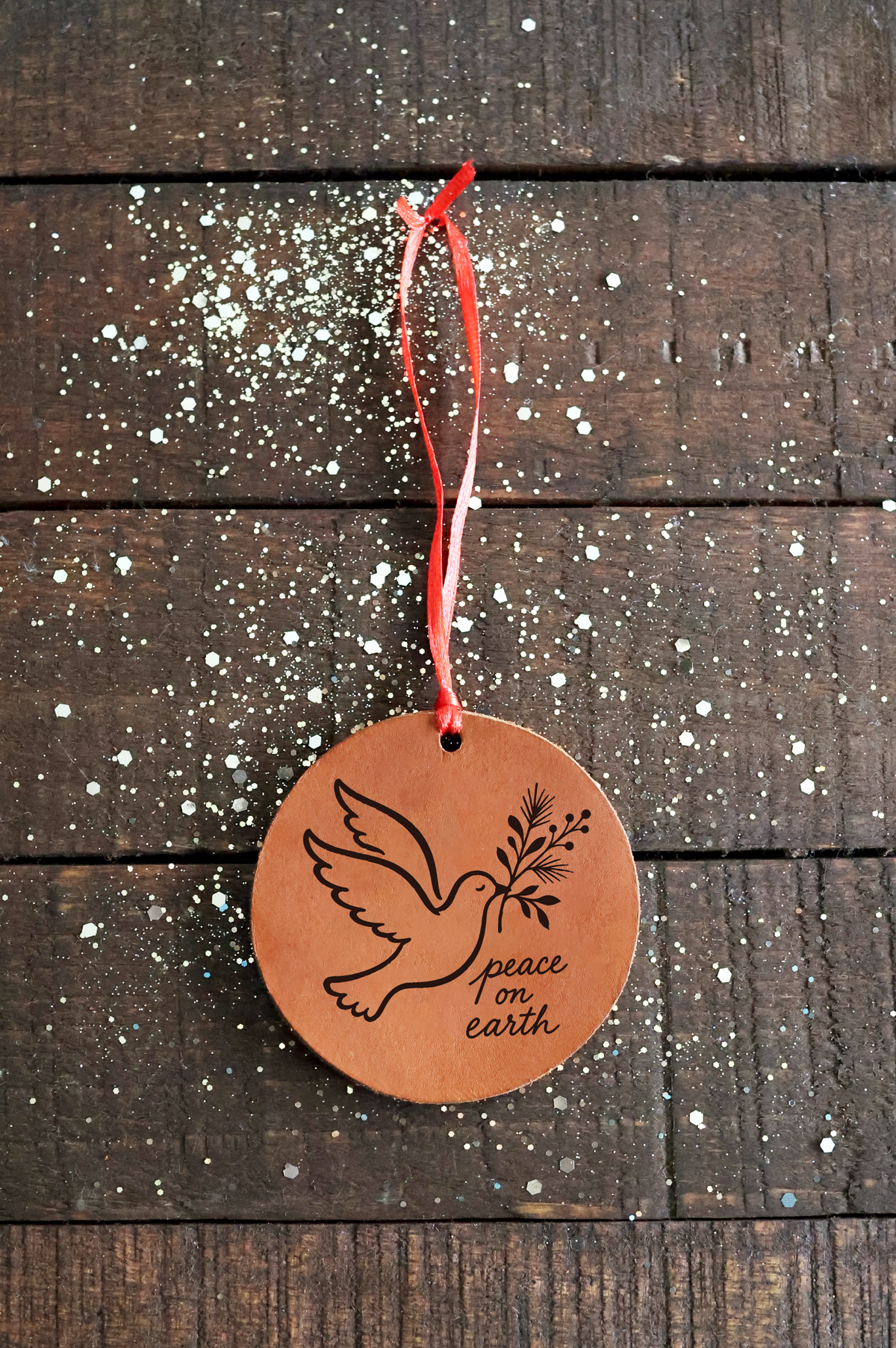 Dove "Peace on Earth" Leather Ornament
